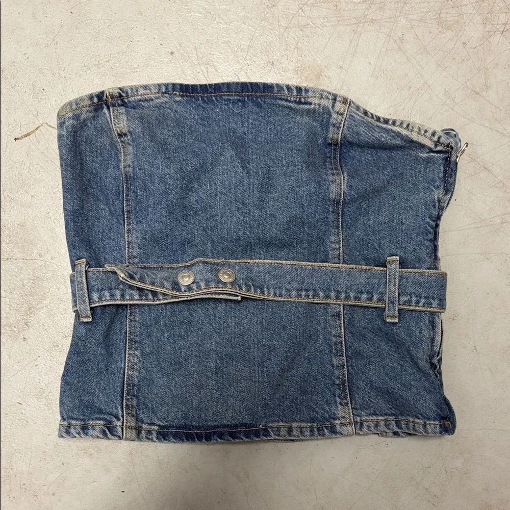 Zara Blue Denim Top with Belt - LIKE NEW - Size Large Jean Strapless Top Belted